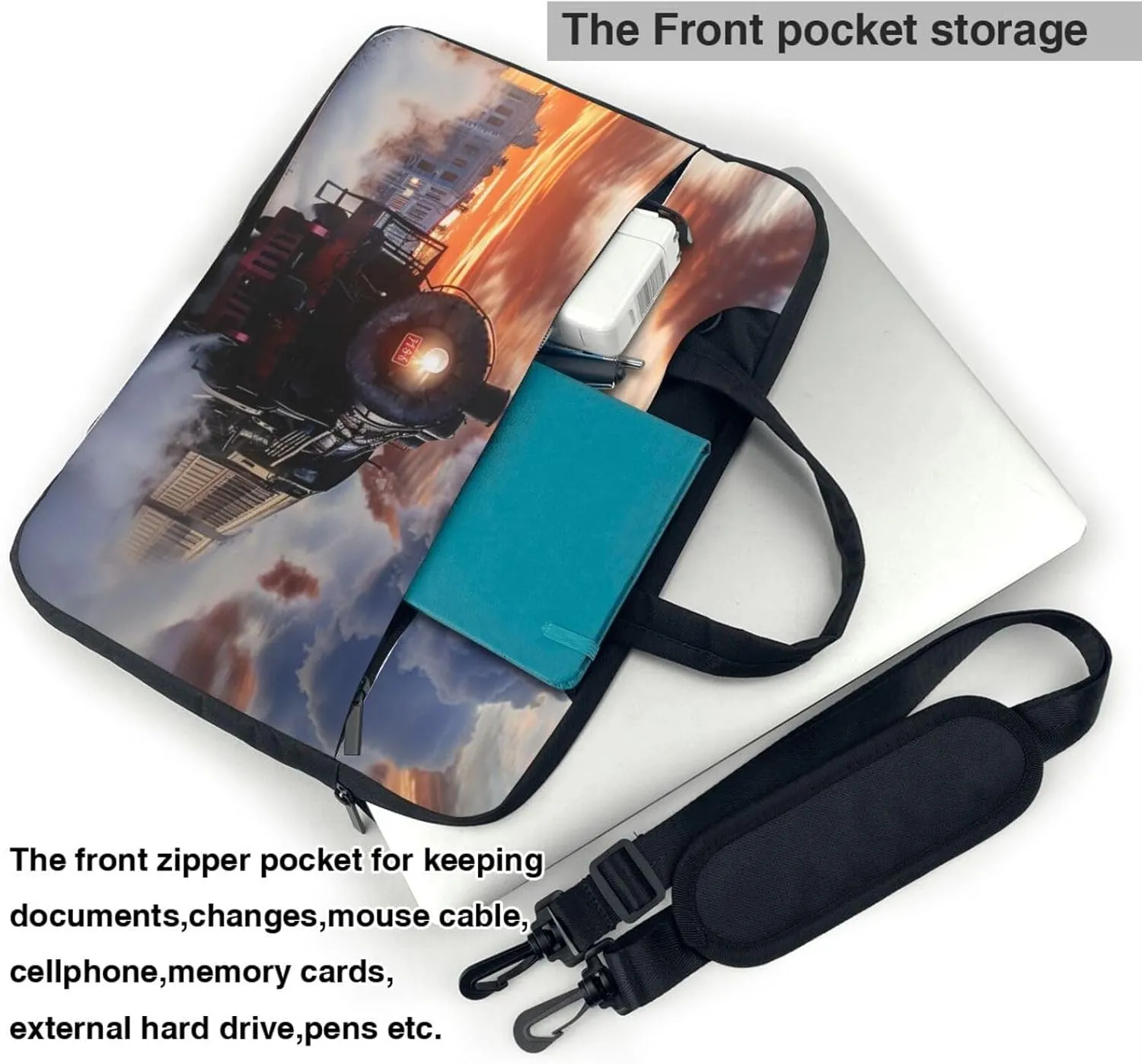 Steam Train Descent Sunset Printed Laptop Tote Bag Travel Bag Business Computer Bag Work Bag for Men Women
