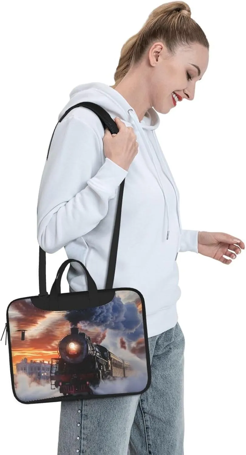 Steam Train Descent Sunset Printed Laptop Tote Bag Travel Bag Business Computer Bag Work Bag for Men Women