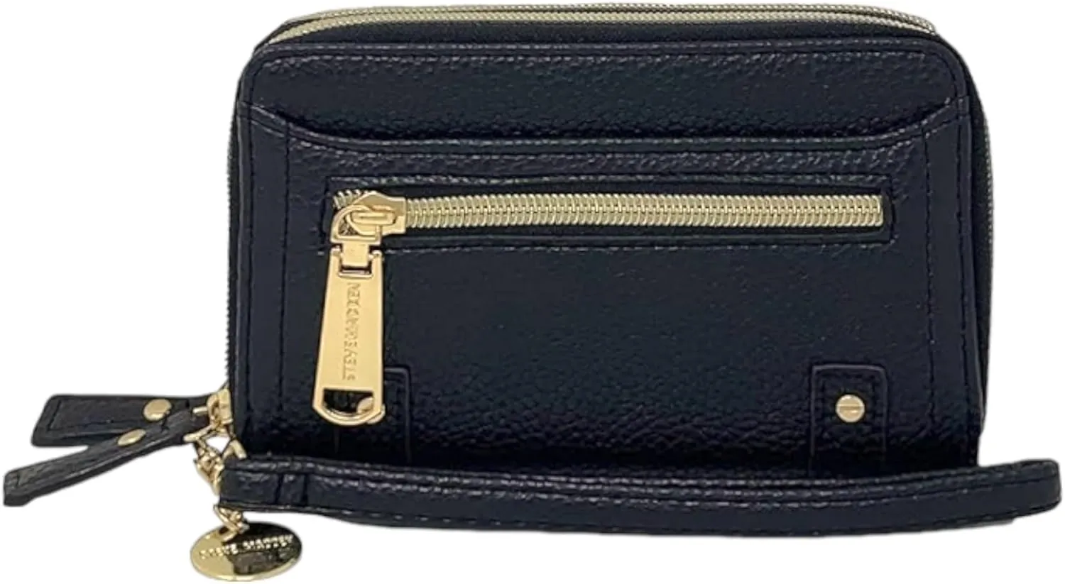 Steve Madden SMALL DOUBLE ZIP AROUND WALLET with Wristlet Strap (BLACK)