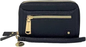 Steve Madden SMALL DOUBLE ZIP AROUND WALLET with Wristlet Strap (BLACK)