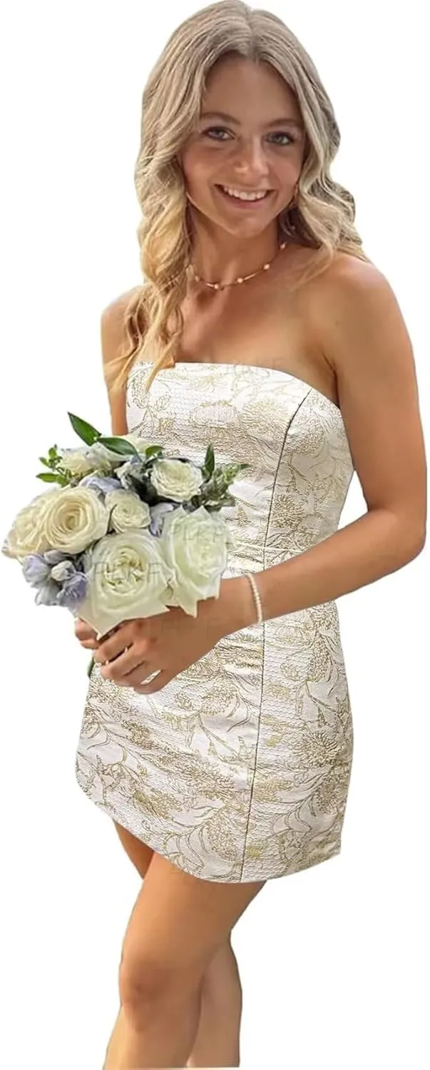 Strapless Short Prom Dress Foral Print Tight Bodycon Homecoming Dresses for Teens 2025 Cocktail Formal Dress