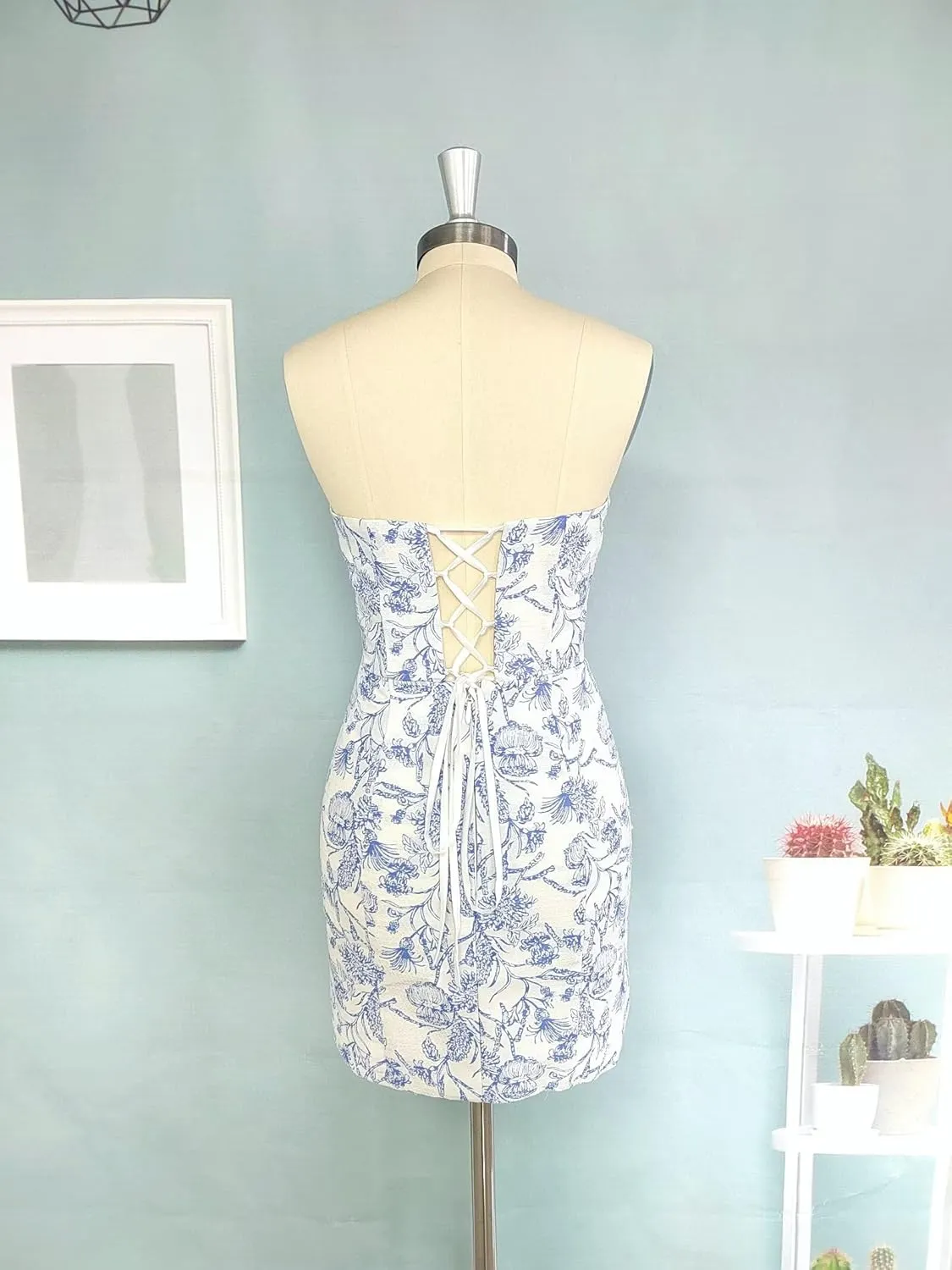 Strapless Short Prom Dress Foral Print Tight Bodycon Homecoming Dresses for Teens 2025 Cocktail Formal Dress