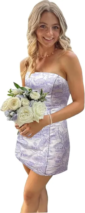 Strapless Short Prom Dress Foral Print Tight Bodycon Homecoming Dresses for Teens 2025 Cocktail Formal Dress