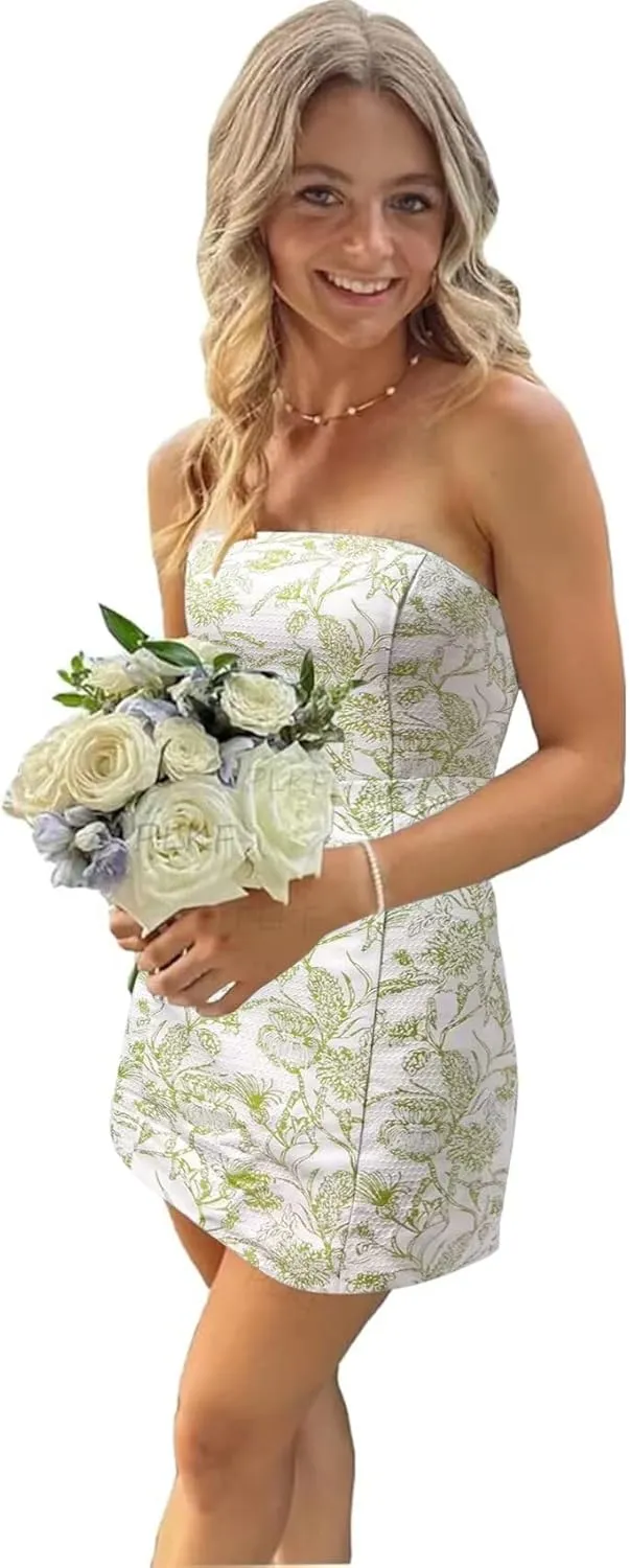 Strapless Short Prom Dress Foral Print Tight Bodycon Homecoming Dresses for Teens 2025 Cocktail Formal Dress