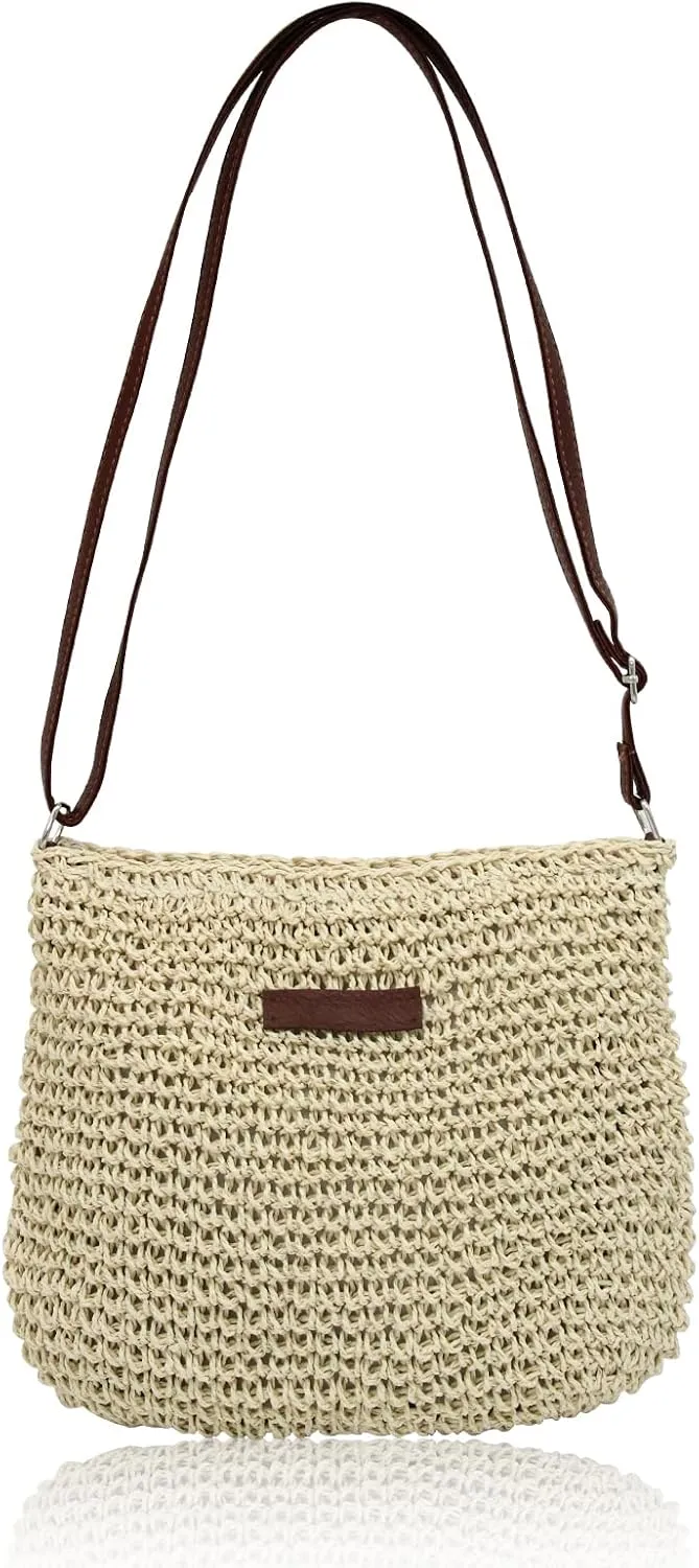 Straw Bag for Women Small Summer Beach Crossbody Bag Boho Handmade Weave Shoulder Handbags Purse for Vacation Travel