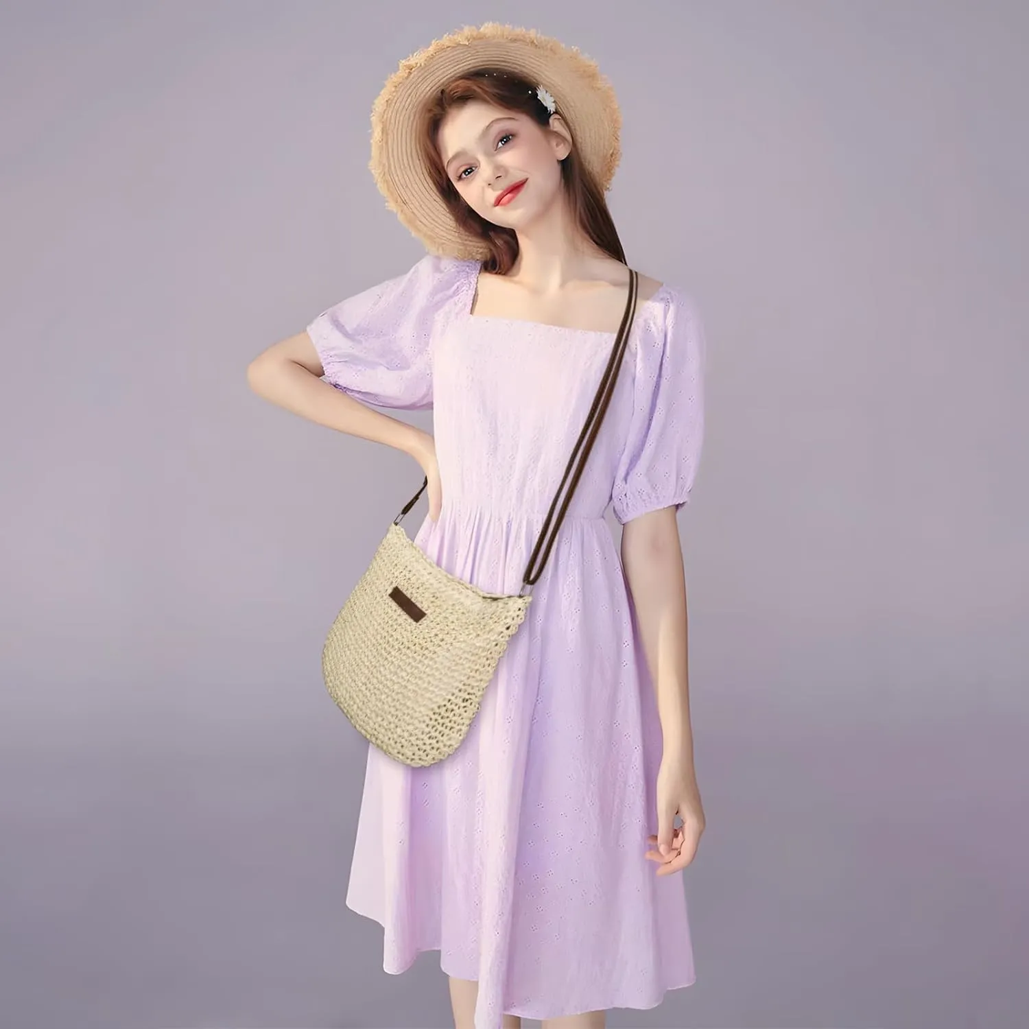 Straw Bag for Women Small Summer Beach Crossbody Bag Boho Handmade Weave Shoulder Handbags Purse for Vacation Travel