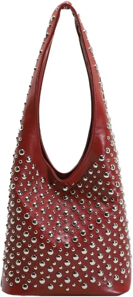 Studded Shoulder Bag For Women Vegan Leather Tote Purse Y2K Hobo Handbag Womens Bucket Bag Casual Punk Purse Streetwear 2025