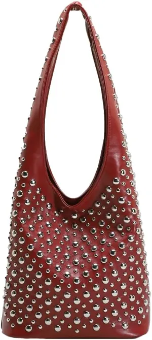 Studded Shoulder Bag For Women Vegan Leather Tote Purse Y2K Hobo Handbag Womens Bucket Bag Casual Punk Purse Streetwear 2025