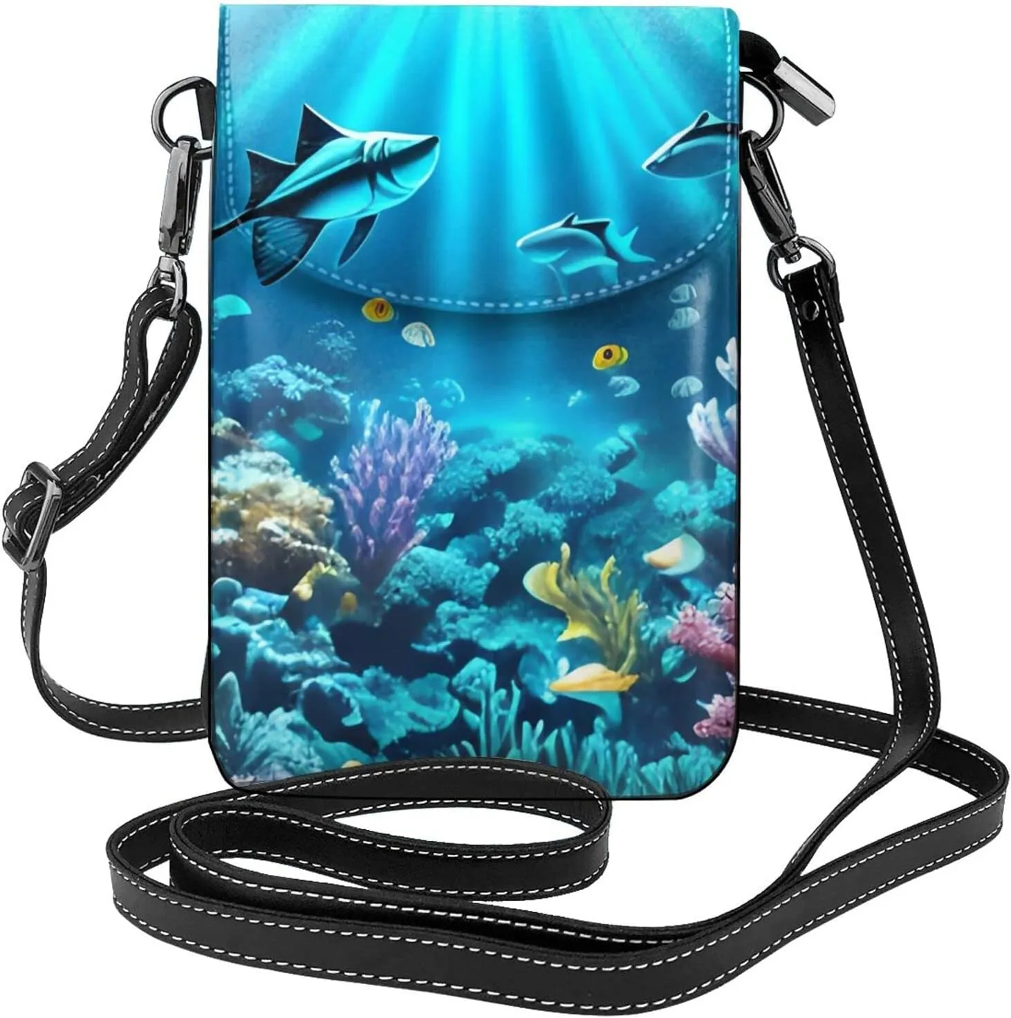 Submarine Coral Rays Women'S Crossbody Bag, Zipper Phone Wallet, Cute Purse, Shoulder Bag, Detachable Shoulder Strap
