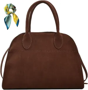 Suede Tote Bag for Women, Vintage Retro Top Handle Satchel Bag with 4 Compartments & Adjustable Crossbody Strap