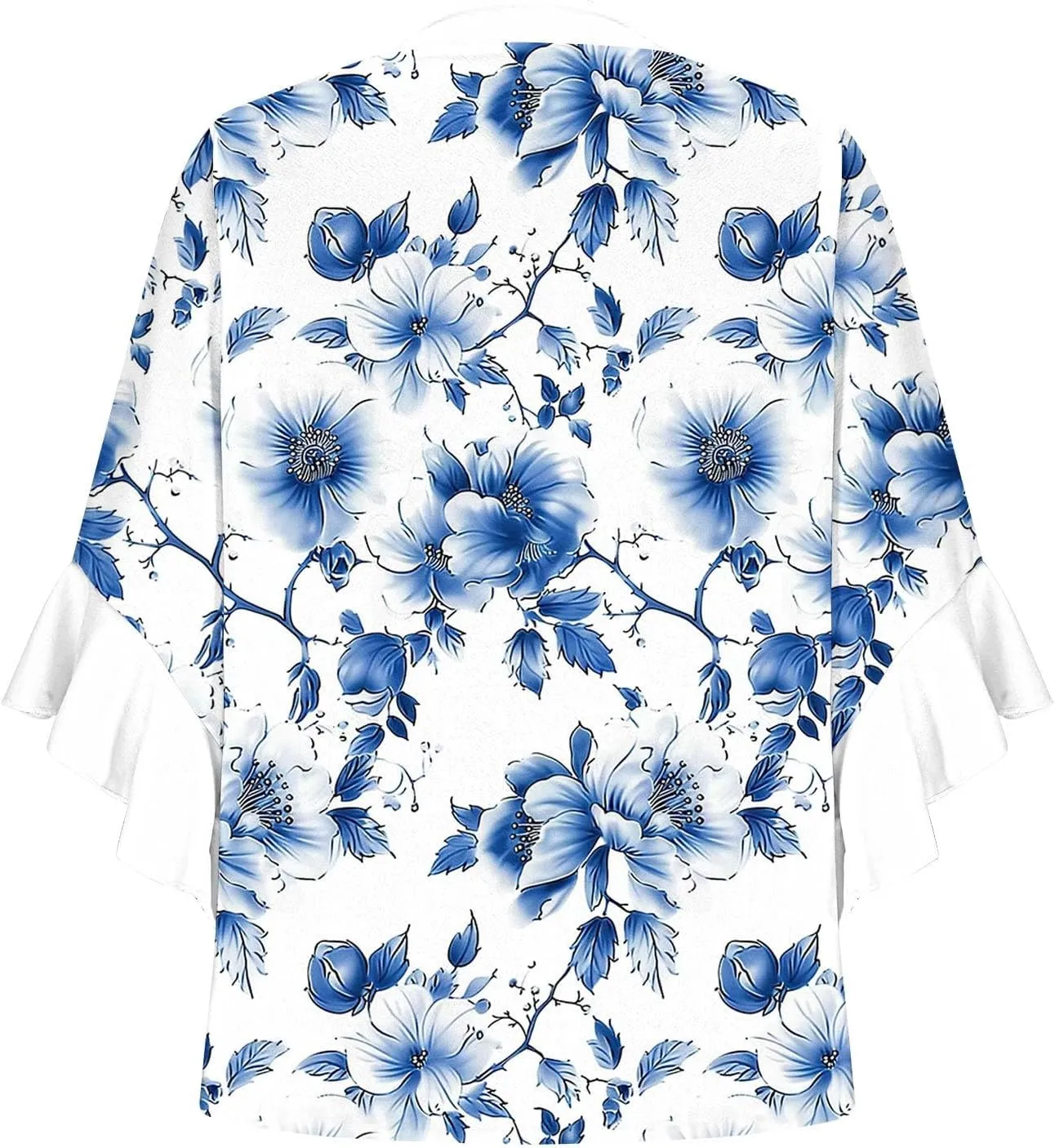 Summer Tops for Women 2025 Floral Print Flowy 3/4 Length Sleeve Womens Tops Ruffle Sleeve Half Button Down V Neck Shirt