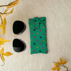 Sunglass Pouch Green with Pink Dots Design