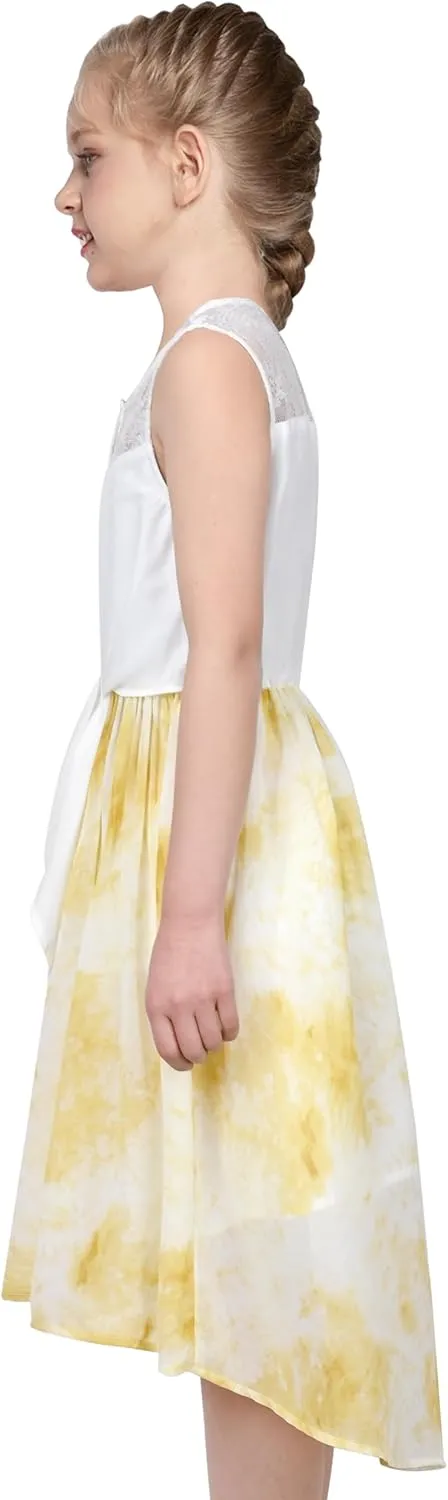 Sunny Fashion Girls Dress Chiffon Floral High-Low Tie Waist Party Princess