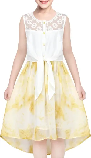 Sunny Fashion Girls Dress Chiffon Floral High-Low Tie Waist Party Princess