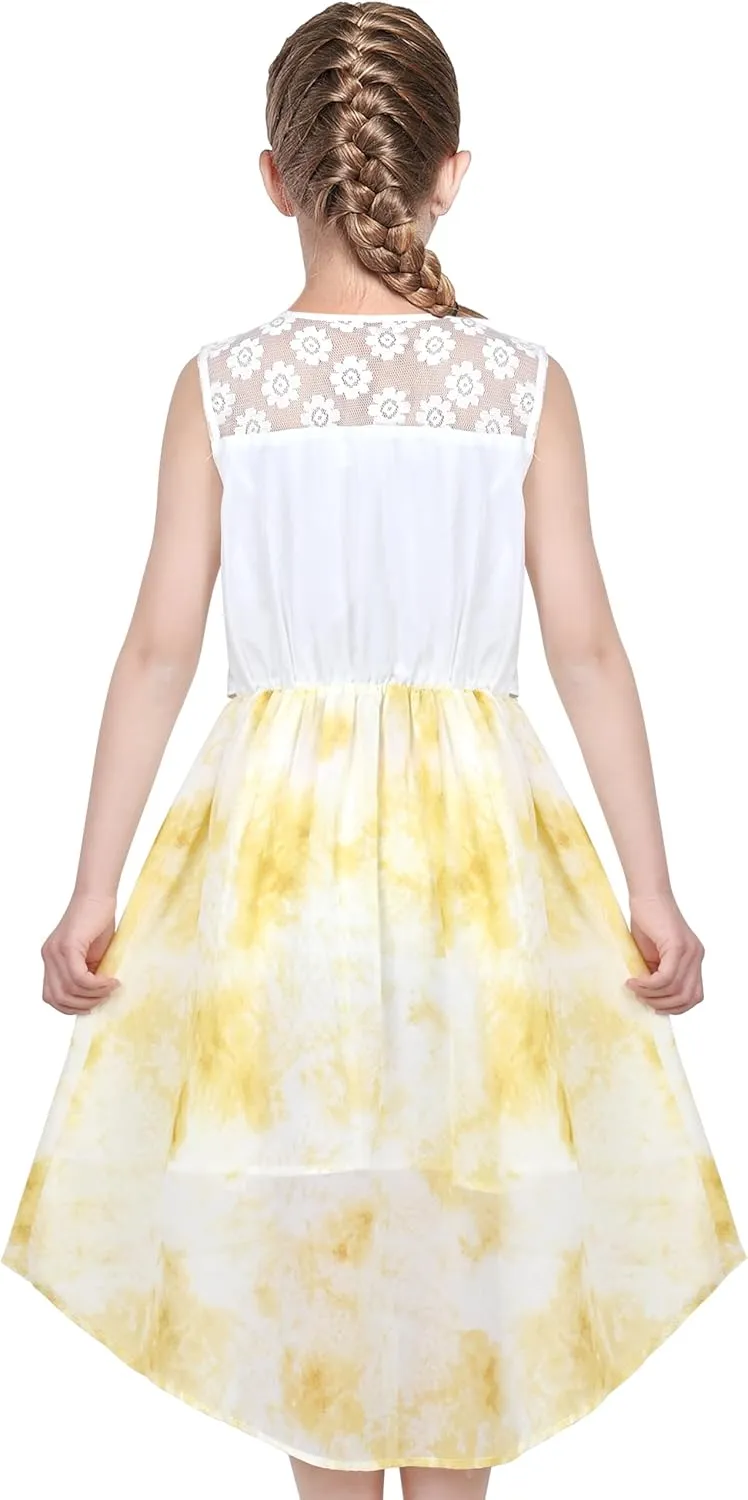 Sunny Fashion Girls Dress Chiffon Floral High-Low Tie Waist Party Princess