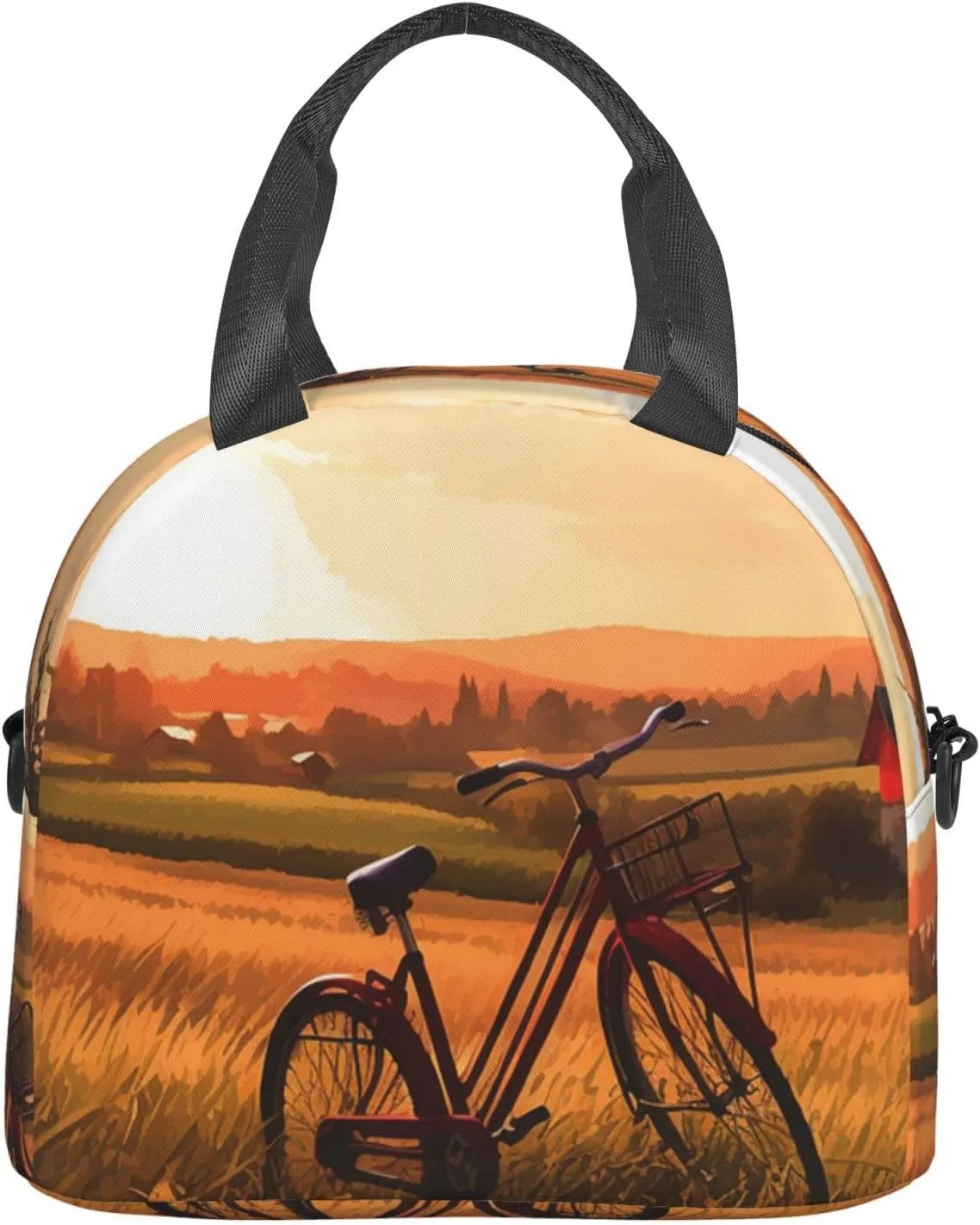 Sunset Rural View Lunch Bag Insulated Lunch Box for Women Men Reusable Lunch Tote Cooler Bag for Office Work