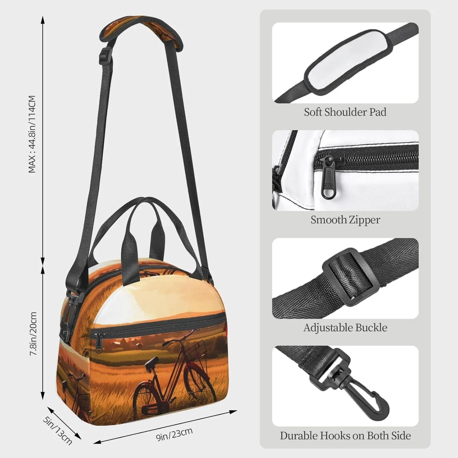 Sunset Rural View Lunch Bag Insulated Lunch Box for Women Men Reusable Lunch Tote Cooler Bag for Office Work