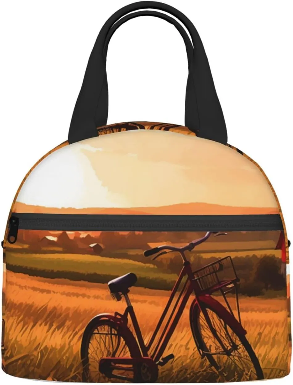Sunset Rural View Lunch Bag Insulated Lunch Box for Women Men Reusable Lunch Tote Cooler Bag for Office Work