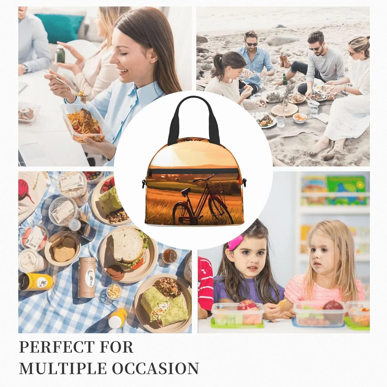 Sunset Rural View Lunch Bag Insulated Lunch Box for Women Men Reusable Lunch Tote Cooler Bag for Office Work