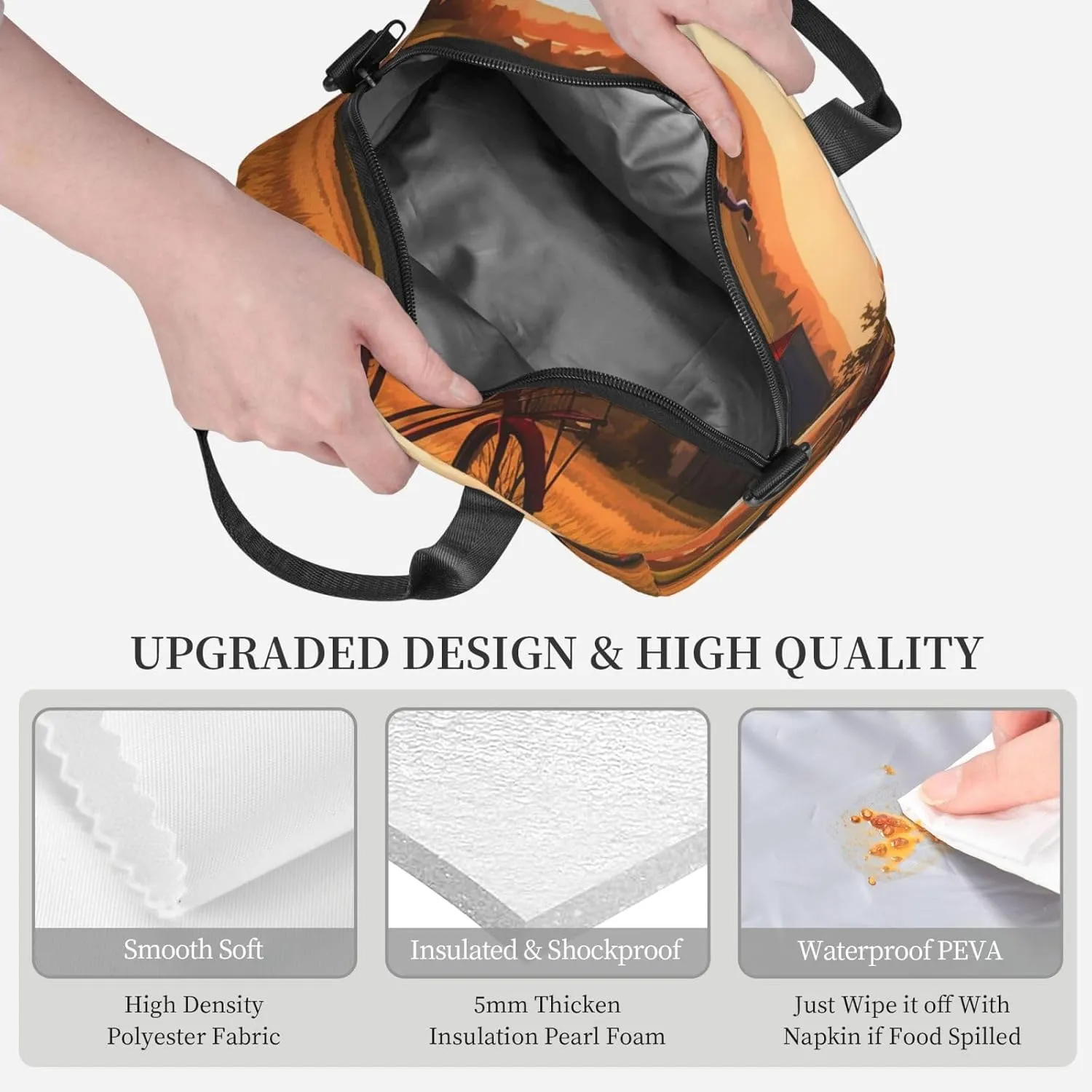Sunset Rural View Lunch Bag Insulated Lunch Box for Women Men Reusable Lunch Tote Cooler Bag for Office Work