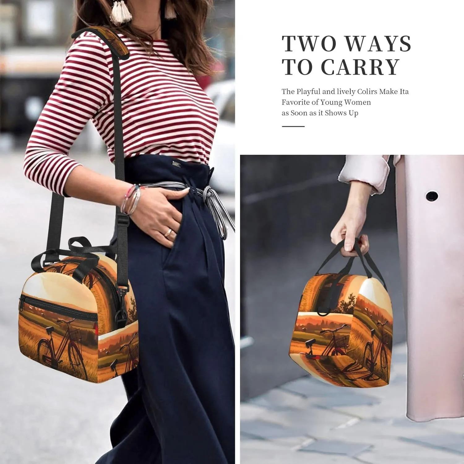 Sunset Rural View Lunch Bag Insulated Lunch Box for Women Men Reusable Lunch Tote Cooler Bag for Office Work