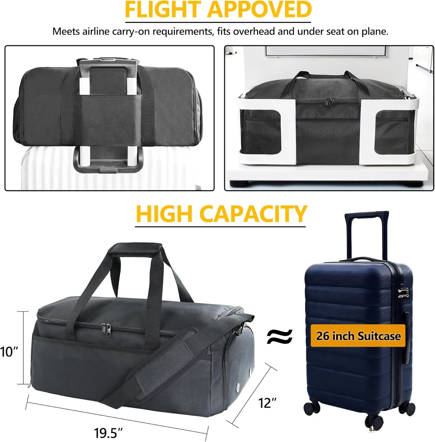SUOCO Convertible Garment Duffle Bag for Travel, Suit Bags with Vacuum Compression Bag, 2 in 1 Hanging Duffel Dress Carry On Suitcase for Men Women, Black