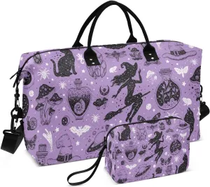 susiyo Black Spooky Wallpaper Expandable Travel Duffle Bag, Large Weekender Overnight Bags and Adjustable Strap, Carry On Shoulder Tote Bag, Gym Duffel Bag with Toiletry Bags for Hospital
