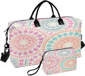 susiyo Colorful Archaic Geometric Expandable Travel Duffle Bag, Large Weekender Overnight Bags and Adjustable Strap, Carry On Shoulder Tote Bag, Gym Duffel Bag with Toiletry Bags for Hospital