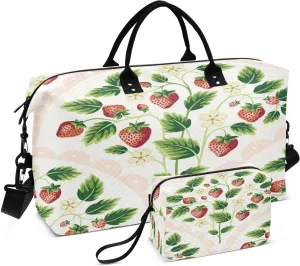 susiyo Cottage Core Garden Strawberries Expandable Travel Duffle Bag, Large Weekender Overnight Bags and Adjustable Strap, Carry On Shoulder Tote Bag, Gym Duffel Bag with Toiletry Bags for Hospital