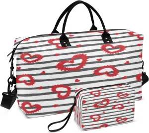 susiyo Heart Love Streak Expandable Travel Duffle Bag, Large Weekender Overnight Bags and Adjustable Strap, Carry On Shoulder Tote Bag, Gym Duffel Bag with Toiletry Bags for Hospital