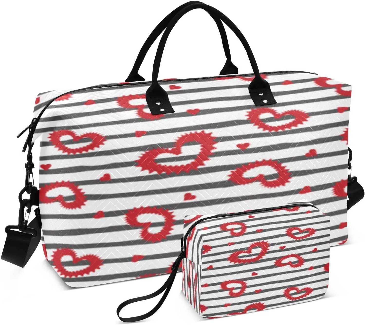 susiyo Heart Love Streak Expandable Travel Duffle Bag, Large Weekender Overnight Bags and Adjustable Strap, Carry On Shoulder Tote Bag, Gym Duffel Bag with Toiletry Bags for Hospital