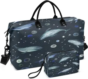 susiyo Wales Space Sky Expandable Travel Duffle Bag, Large Weekender Overnight Bags and Adjustable Strap, Carry On Shoulder Tote Bag, Gym Duffel Bag with Toiletry Bags for Hospital