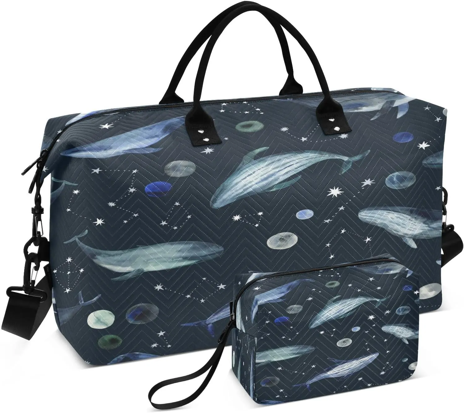 susiyo Wales Space Sky Expandable Travel Duffle Bag, Large Weekender Overnight Bags and Adjustable Strap, Carry On Shoulder Tote Bag, Gym Duffel Bag with Toiletry Bags for Hospital
