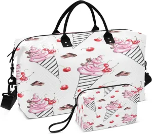 susiyo Watercolor Translucent Ice Cream Expandable Travel Duffle Bag, Large Weekender Overnight Bags and Adjustable Strap, Carry On Shoulder Tote Bag, Gym Duffel Bag with Toiletry Bags for Hospital