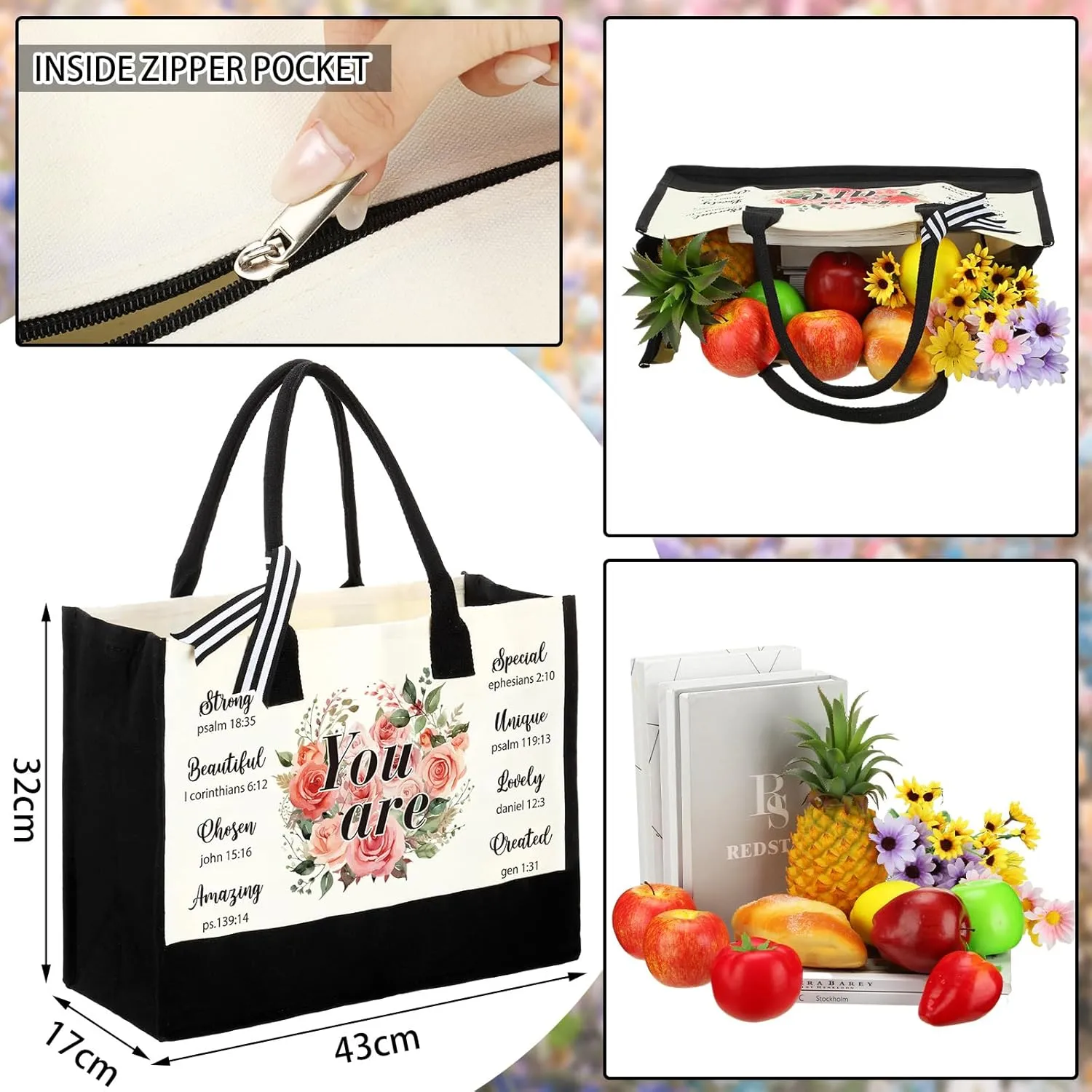 Sweetude Bible Canvas Tote Bag Scripture Christian Bible Canvas Bag Inspirational Gifts for Women