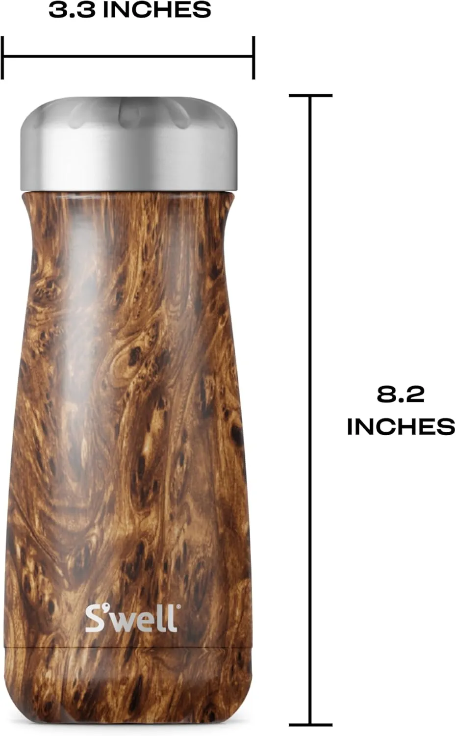 S'well Stainless Steel Traveler, 16oz, Teakwood, Triple Layered Vacuum Insulated Containers Keeps Drinks Cold for 24 Hours and Hot for 12, BPA Free, Easy Carrying On the Go
