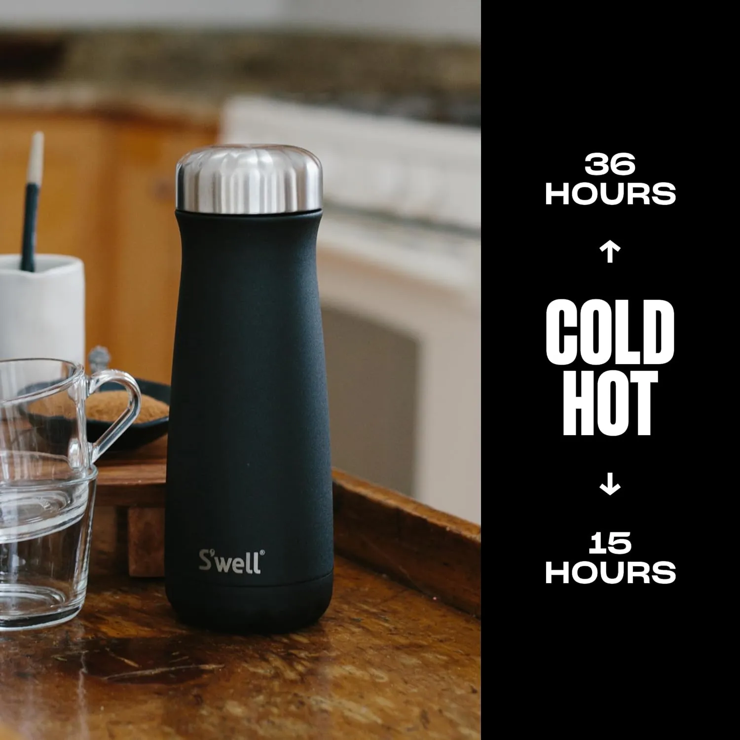 S'well Stainless Steel Traveler, 20oz, Onyx, Triple Layered Vacuum Insulated Containers Keeps Drinks Cold for 36 Hours and Hot for 15, BPA Free, Easy Carrying On the Go
