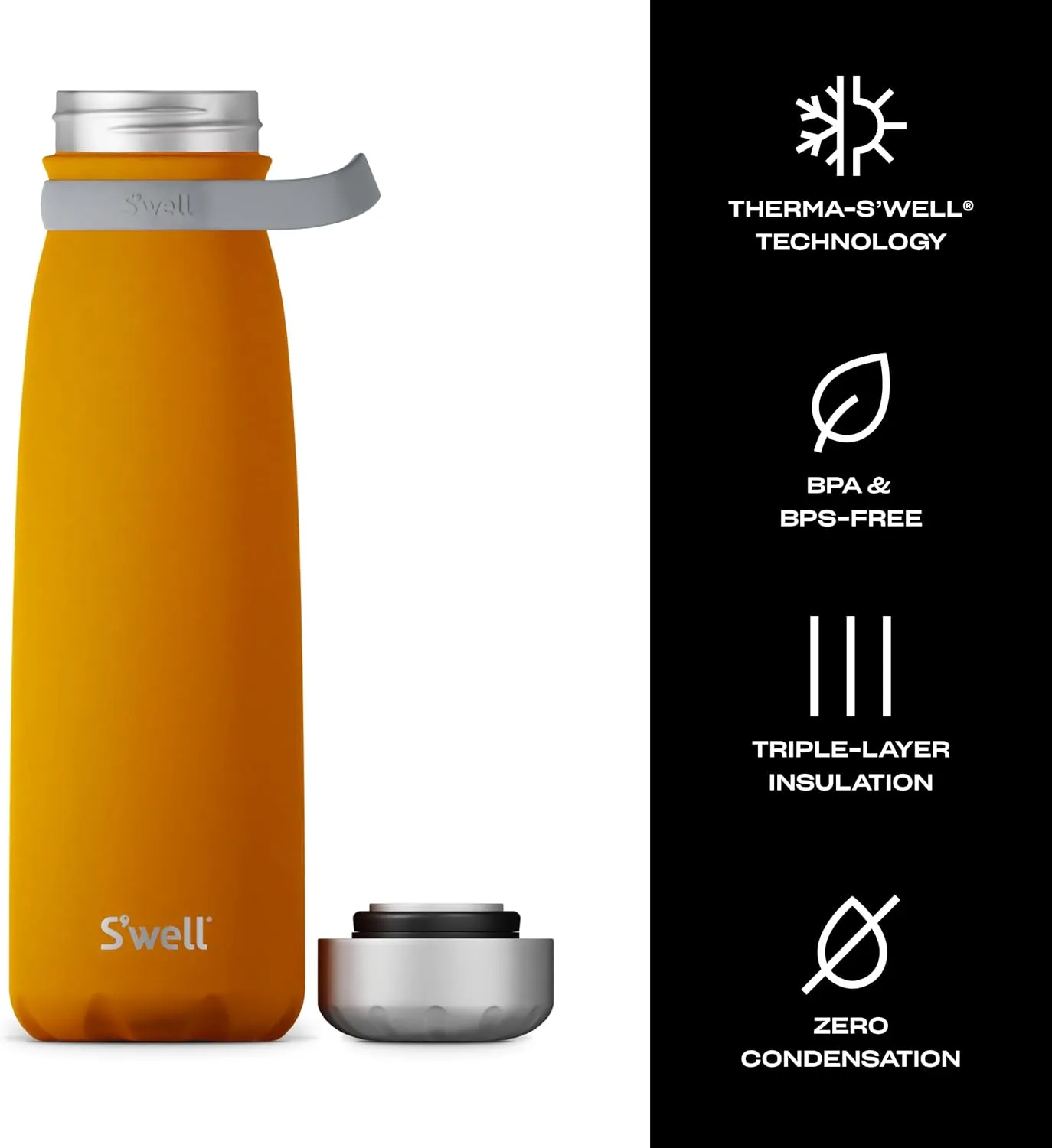S'well Stainless Steel Traveler With Handle, 40oz, Golden Hour, Triple Layered Vacuum Insulated Containers Keeps Drinks Cold for 60 Hours and Hot for 20, BPA Free, Easy Carrying On the Go