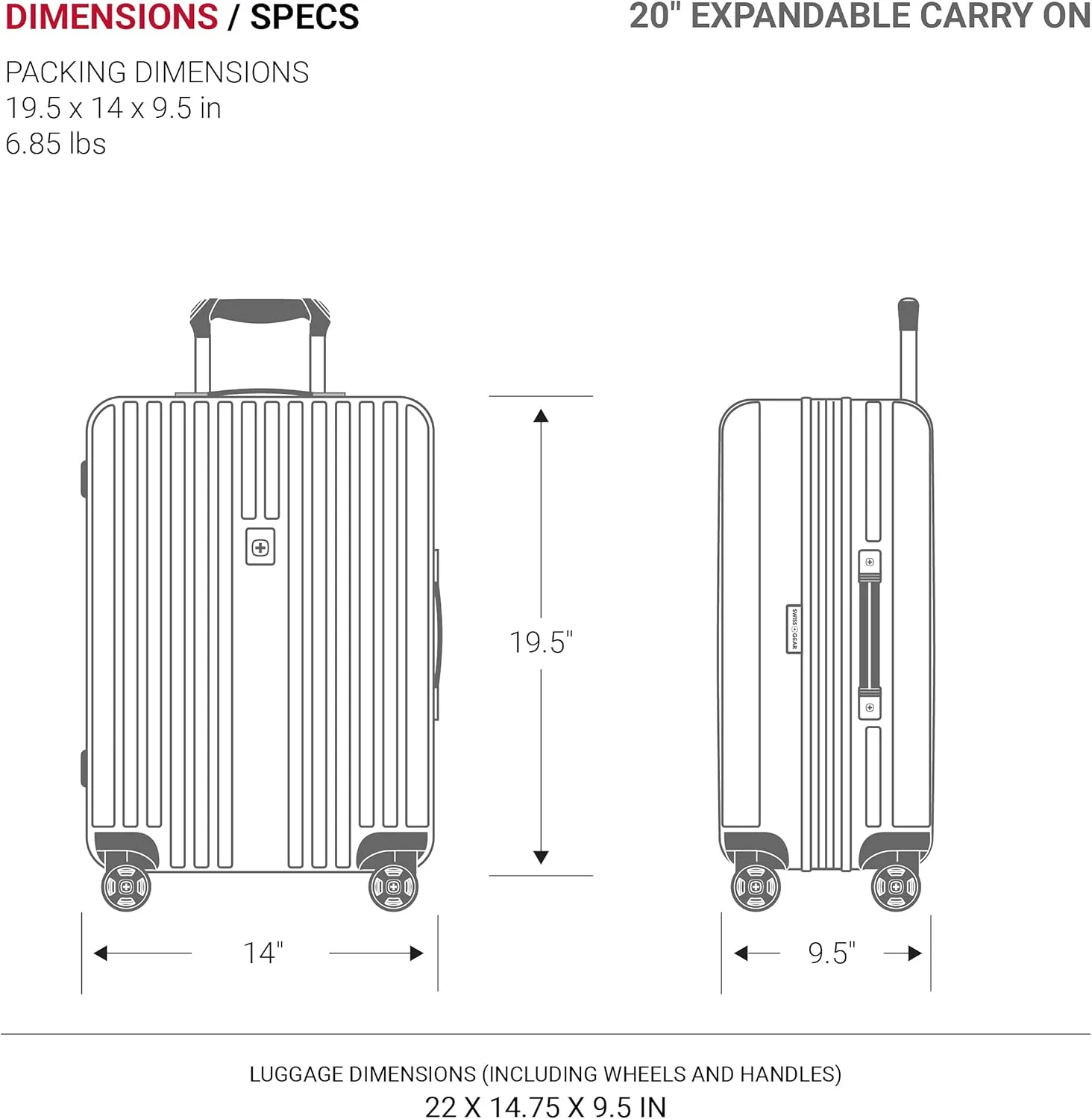 SwissGear 7910 Hardside Expandable Luggage with Spinner Wheels, TSA Lock and USB, Black, Carry-On 20-Inch