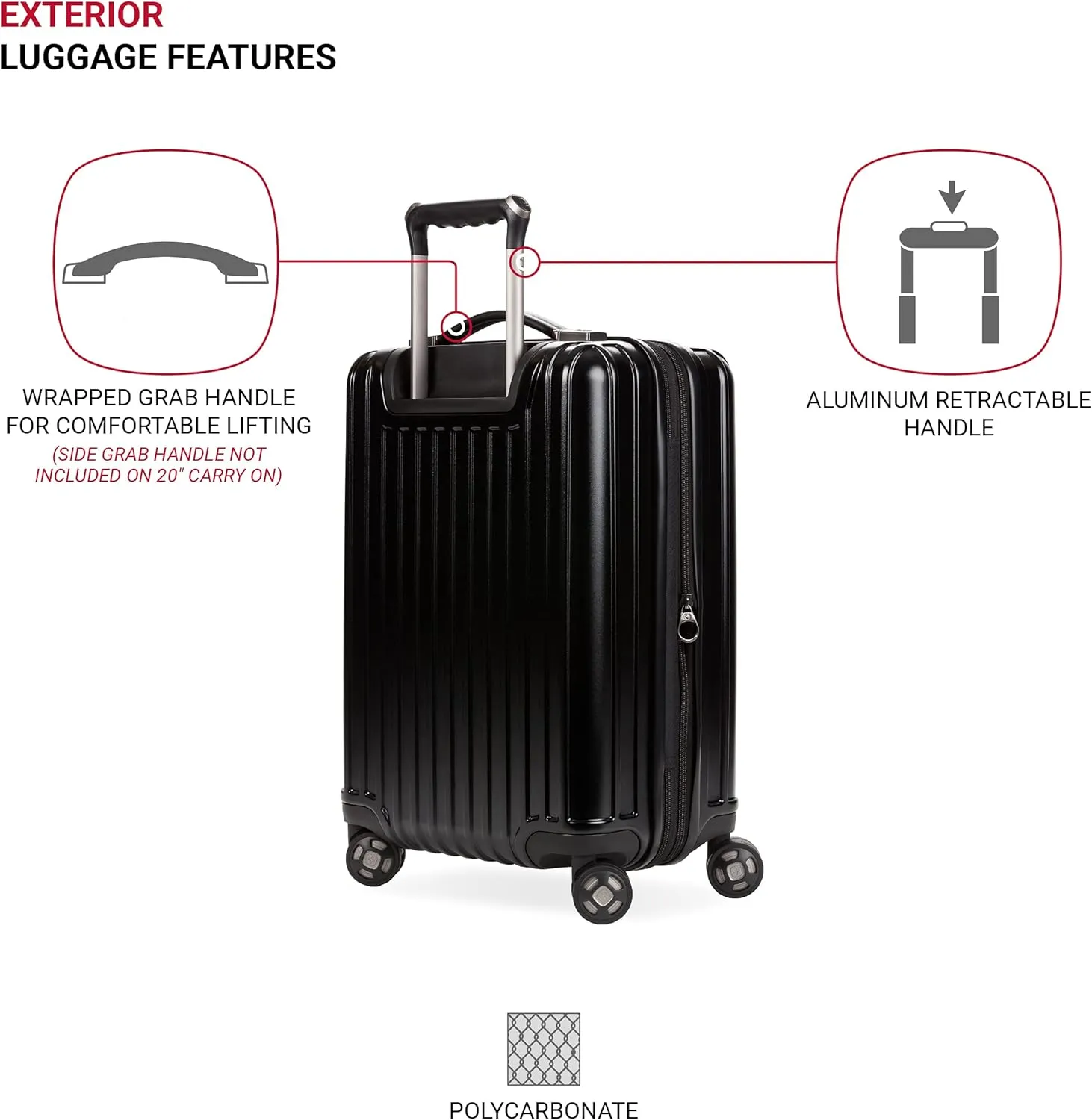 SwissGear 7910 Hardside Expandable Luggage with Spinner Wheels, TSA Lock and USB, Black, Carry-On 20-Inch