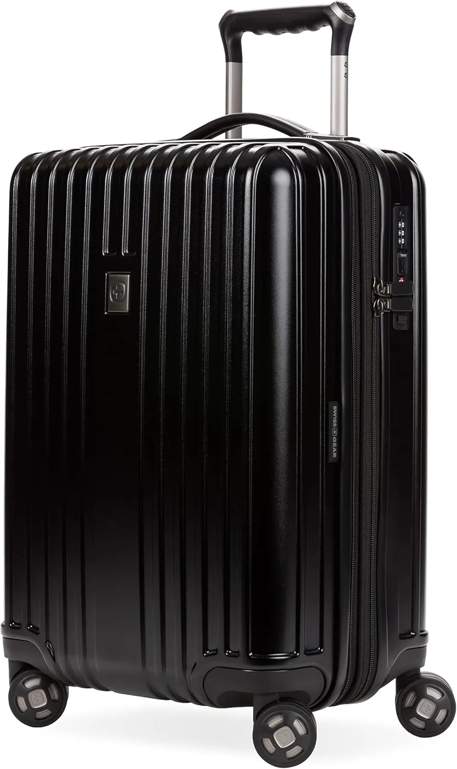 SwissGear 7910 Hardside Expandable Luggage with Spinner Wheels, TSA Lock and USB, Black, Carry-On 20-Inch