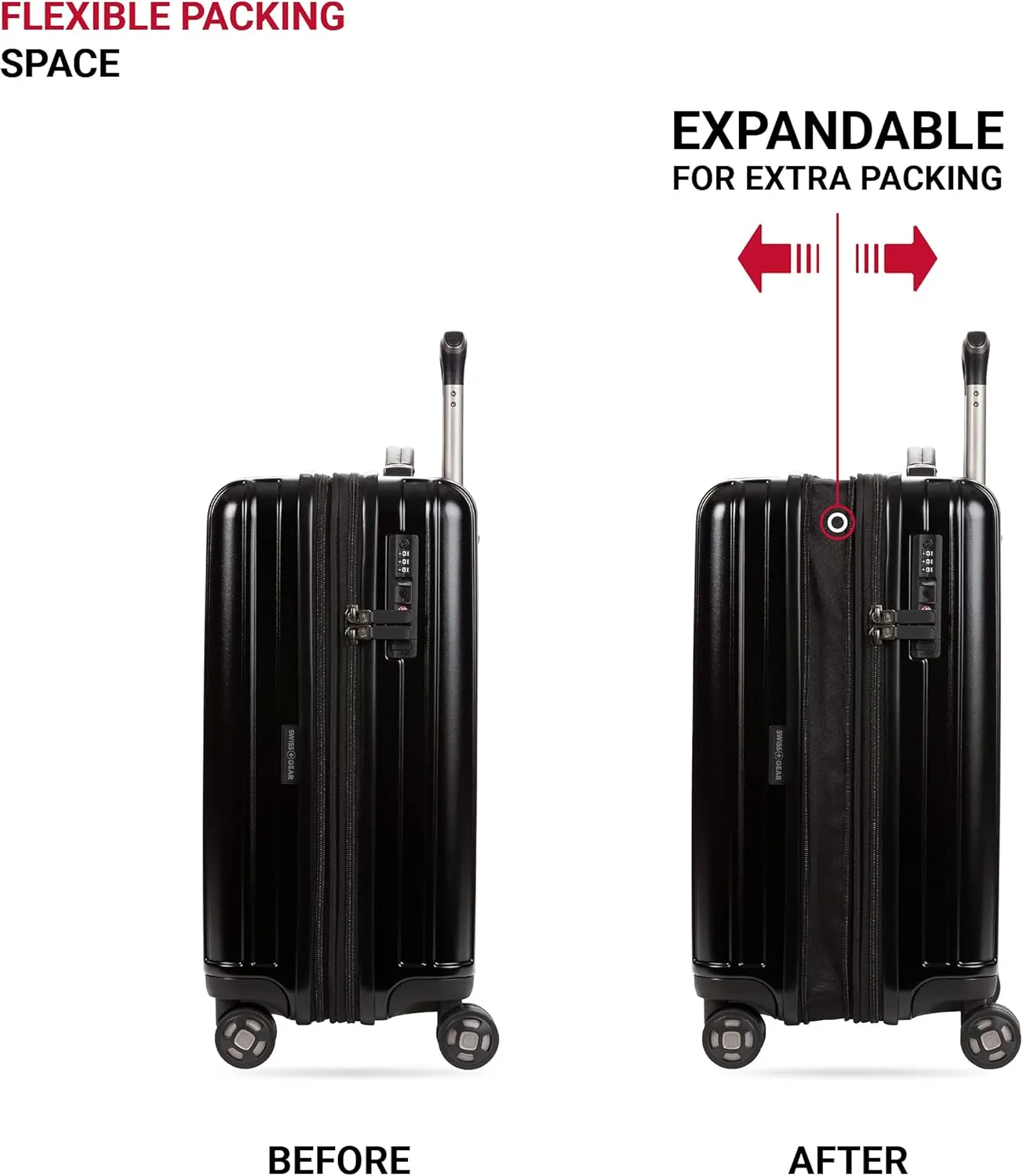 SwissGear 7910 Hardside Expandable Luggage with Spinner Wheels, TSA Lock and USB, Black, Carry-On 20-Inch