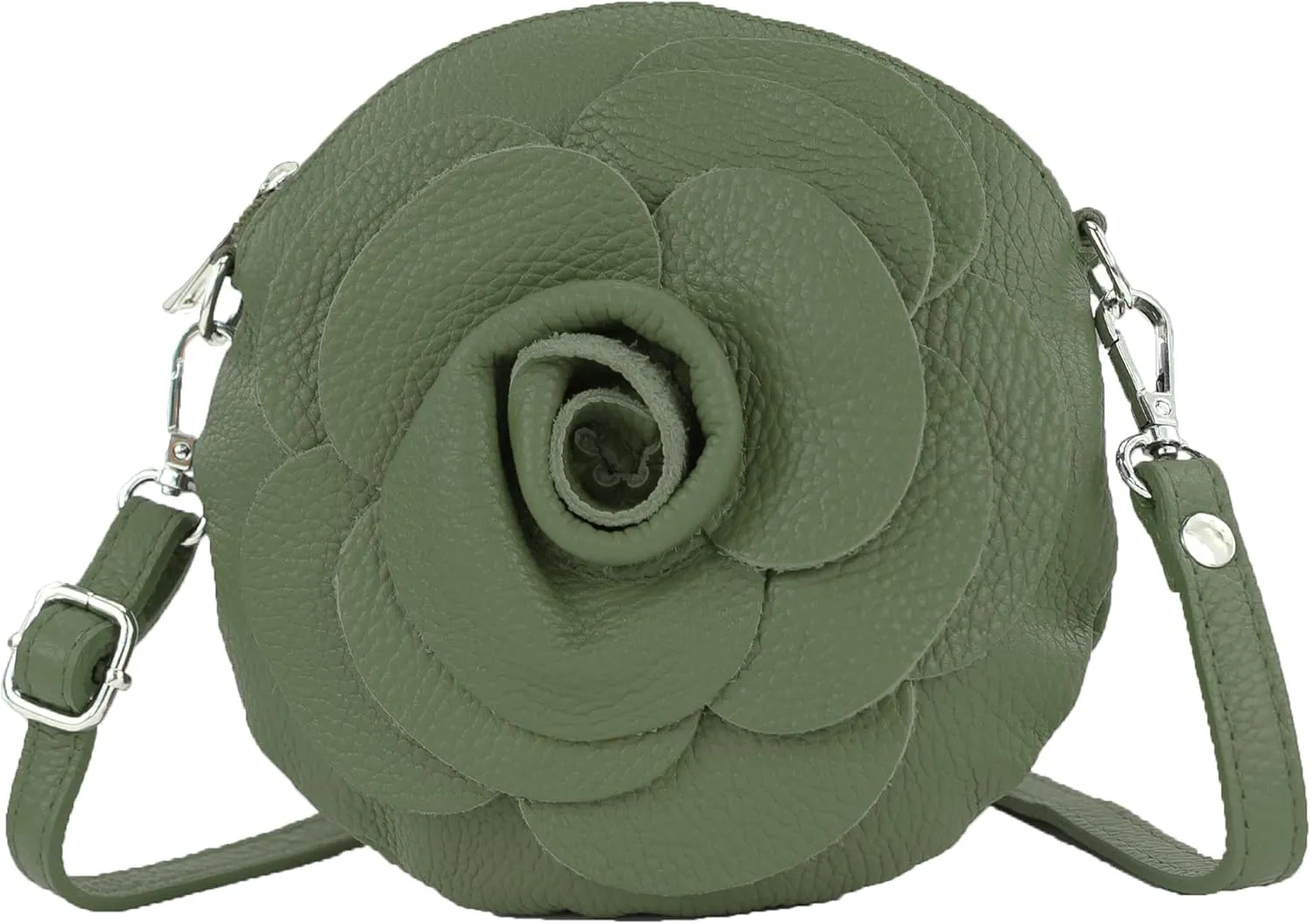 T225 - Leather Shoulder Bag, Floral Pattern, Small Size