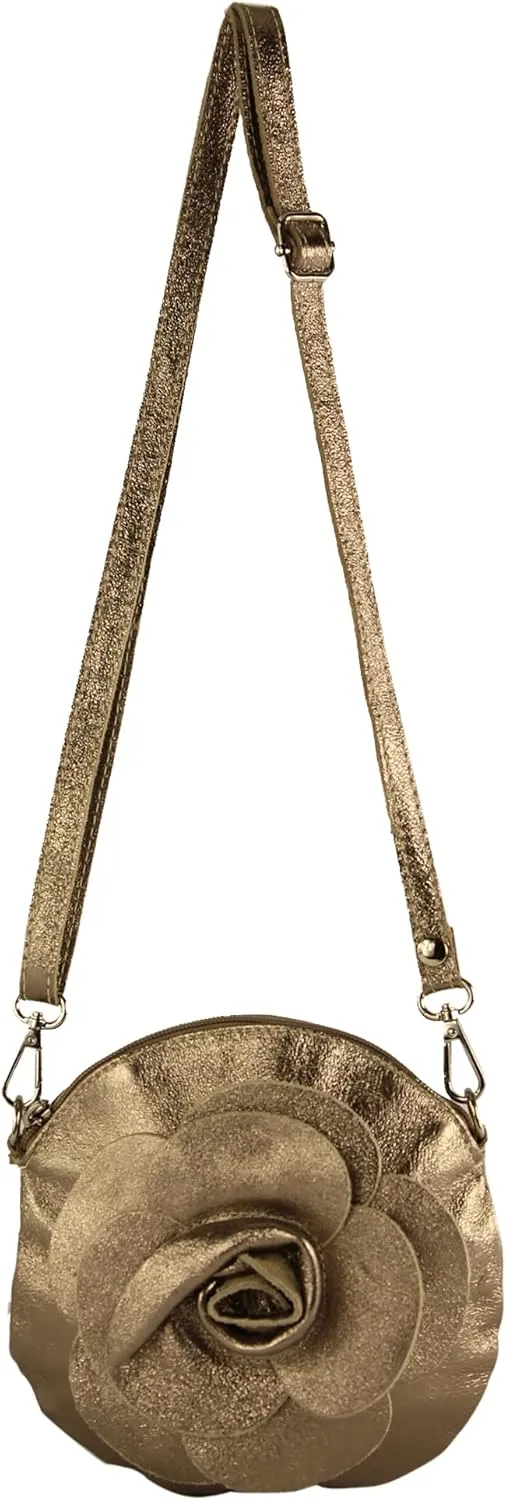 T225 - Leather Shoulder Bag, Floral Pattern, Small Size
