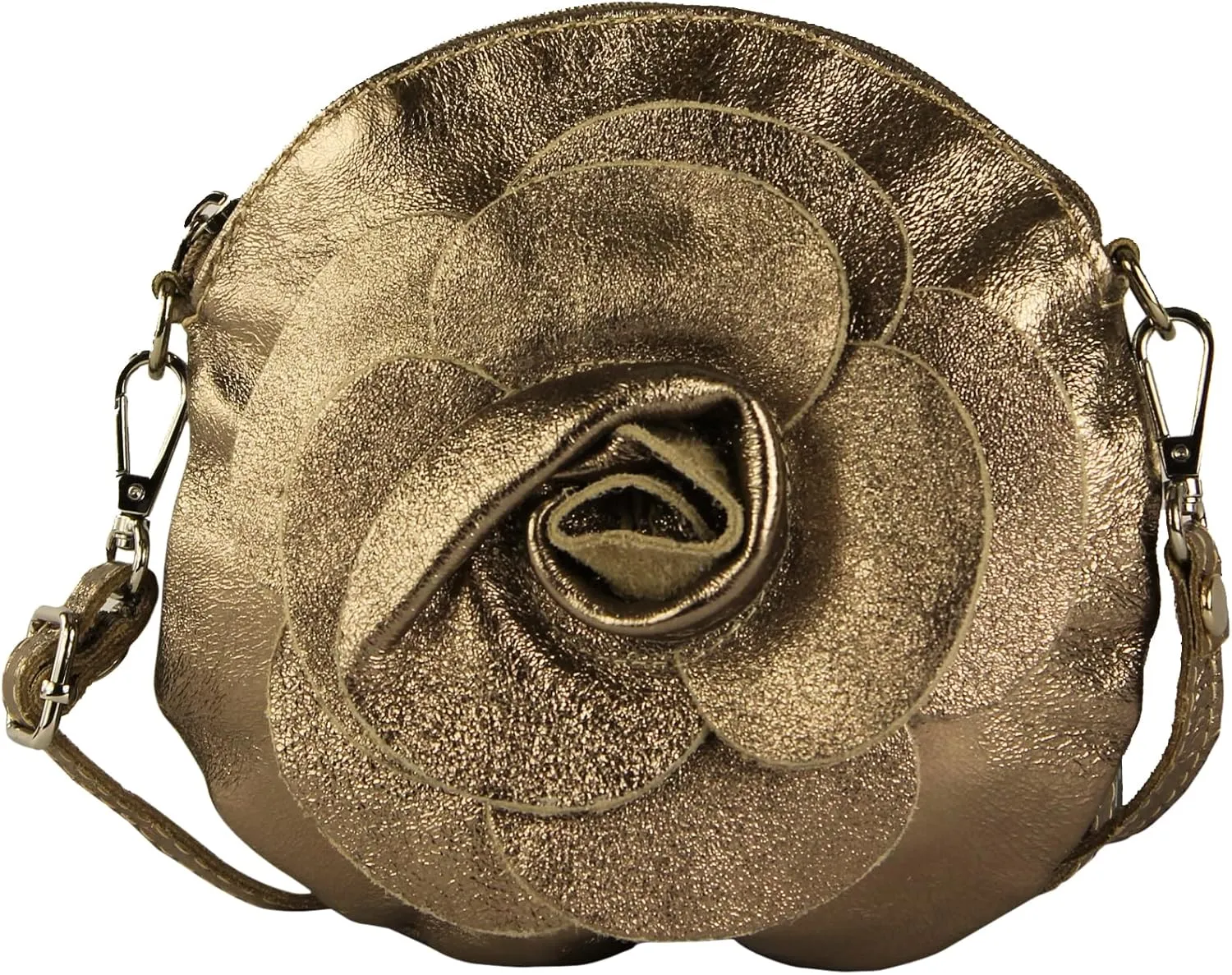 T225 - Leather Shoulder Bag, Floral Pattern, Small Size