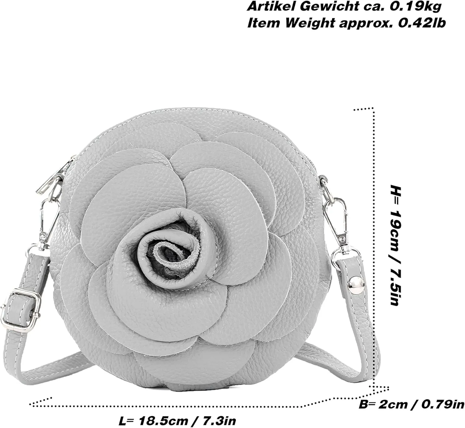 T225 - Leather Shoulder Bag, Floral Pattern, Small Size