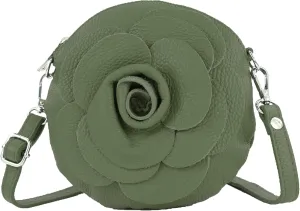 T225 - Leather Shoulder Bag, Floral Pattern, Small Size