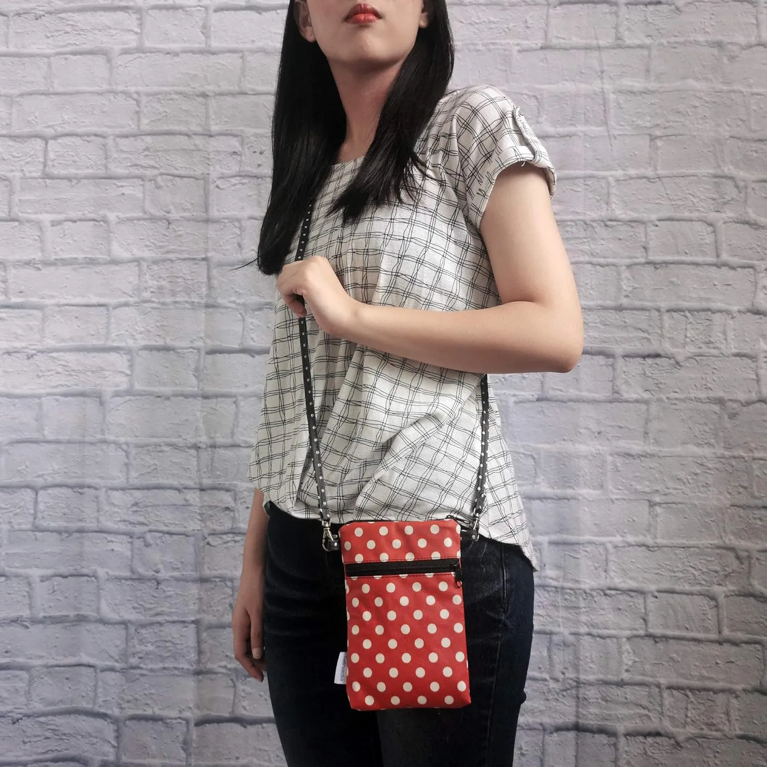 Tainada Women Crossbody Shoulder Travel Zippered Wallet Purse Clutch Phone Bag w/Detachable Strap (Red White Polka Dots)