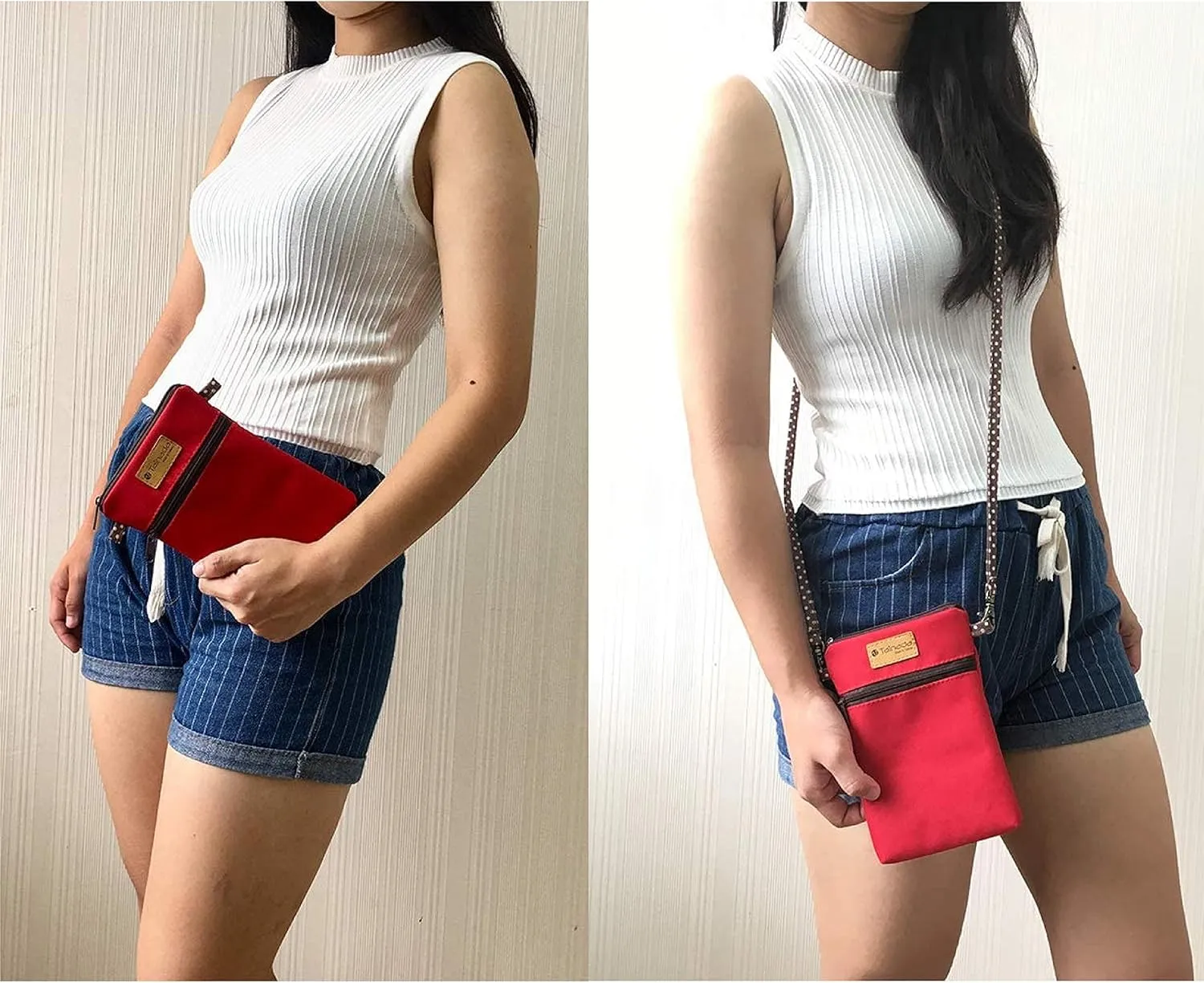 Tainada Women Crossbody Shoulder Travel Zippered Wallet Purse Clutch Phone Bag w/Detachable Strap (Red)