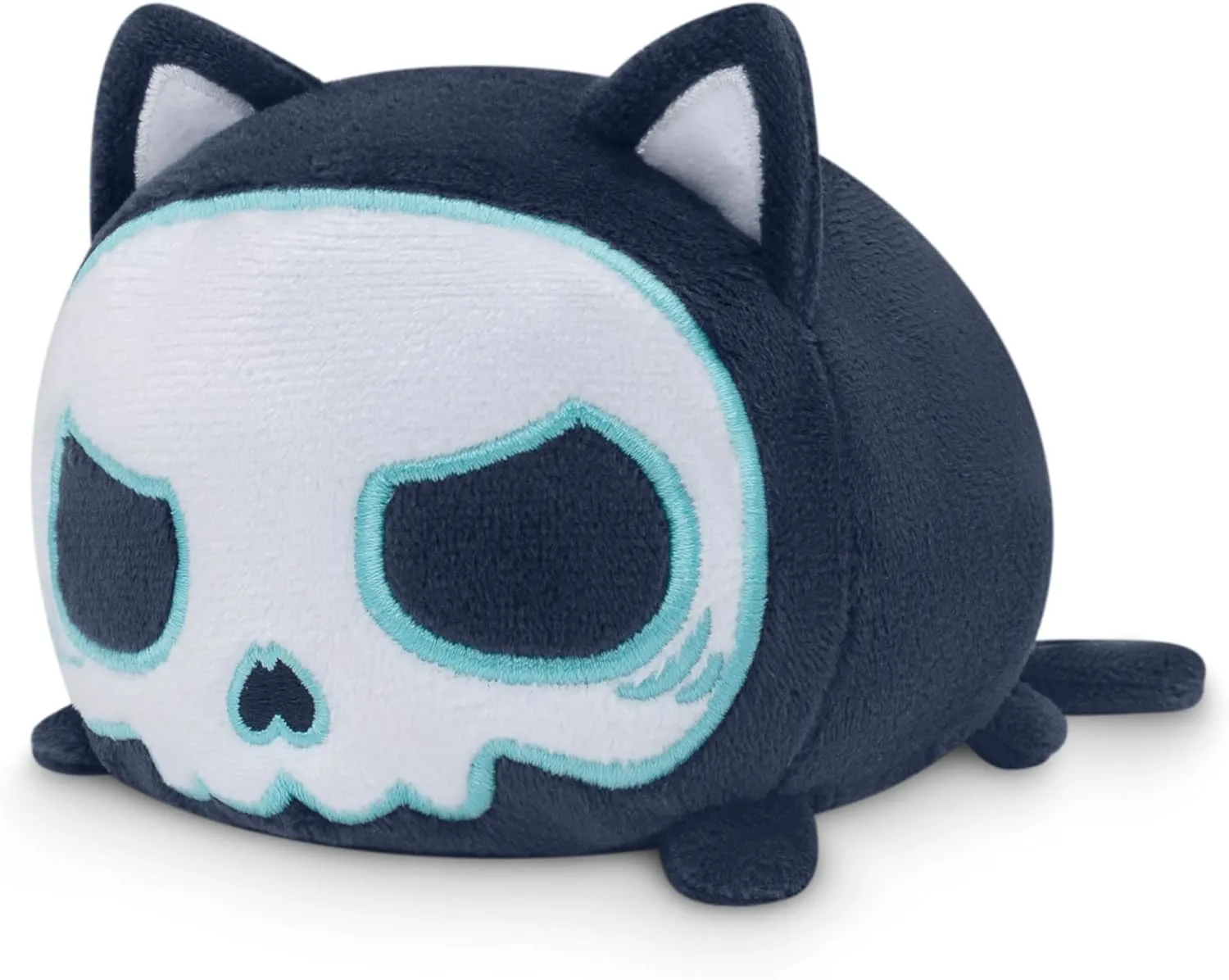 TeeTurtle - Plushie Tote Bag - Dark Blue Skull Cat - from The Creators of The Original Reversible Octopus Plushie - Take Your Plush Pal Wherever You Go!